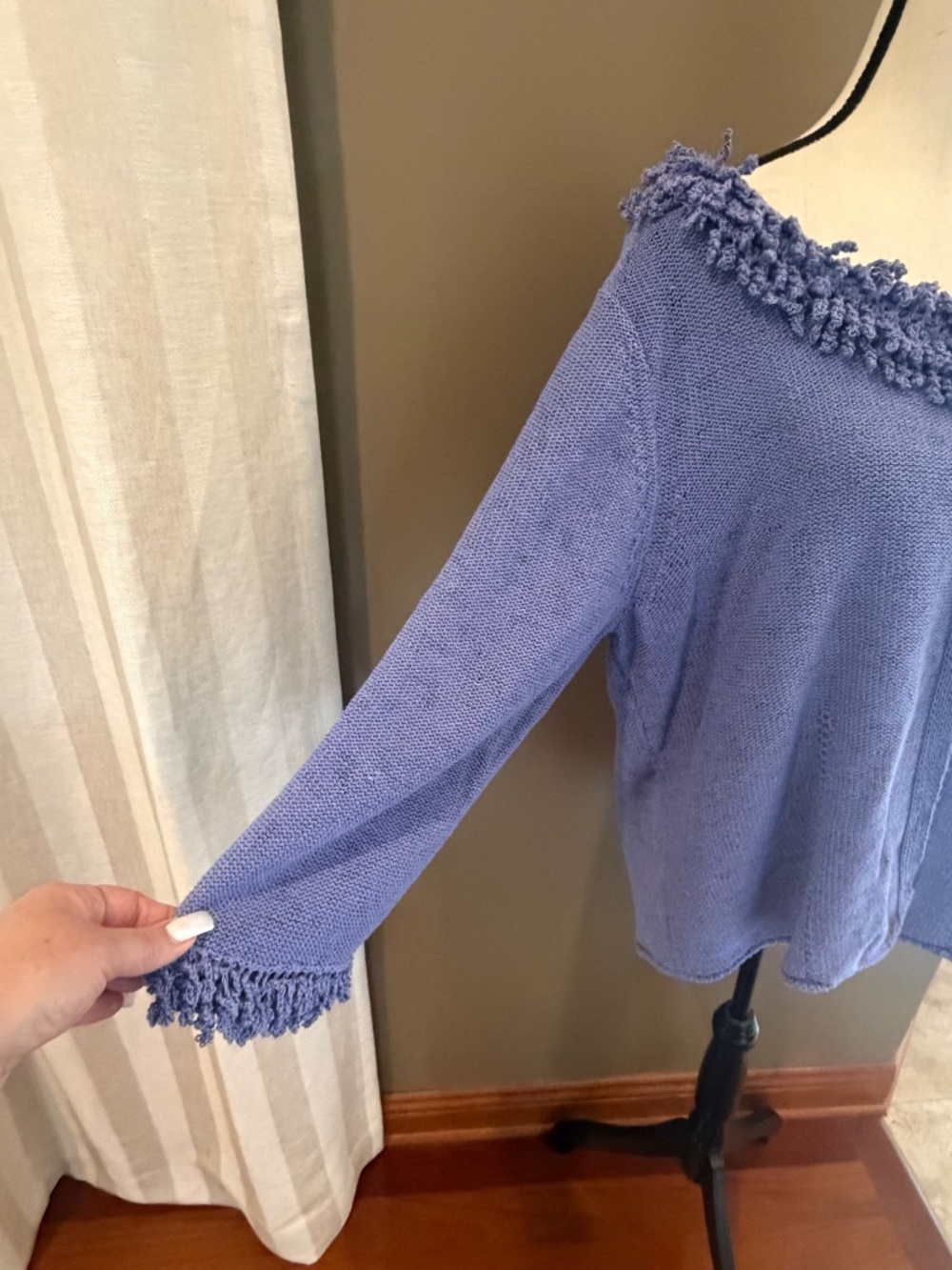 NWT Lavender Coldwater Creek Cardigan Sweater Fring Knit Scoop Neck, Size Large - Picture 5 of 16